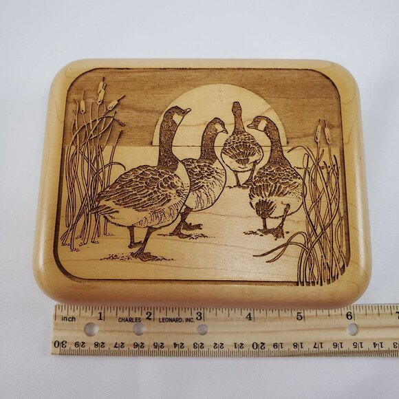 VTG Laz-Art Laser Etched Handcrafted Wood Lidded Jewelry Box Trinket Geese - Picture 5 of 12
